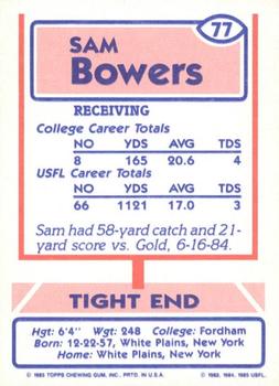 1985 Topps USFL #77 Sam Bowers Back