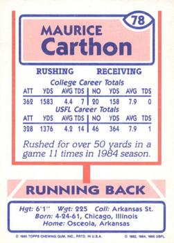 1985 Topps USFL #78 Maurice Carthon Back