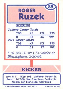 1985 Topps USFL #85 Roger Ruzek Back