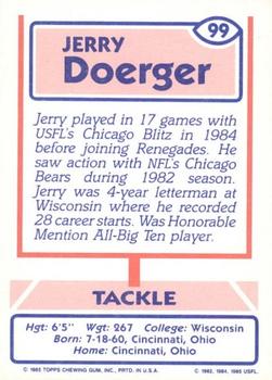 1985 Topps USFL #99 Jerry Doerger Back