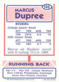 1985 Topps USFL #105 Marcus Dupree Back