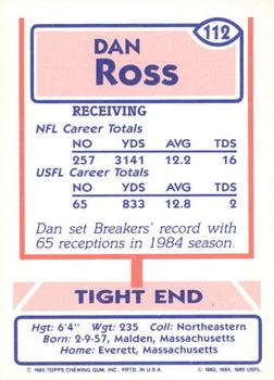 1985 Topps USFL #112 Dan Ross Back