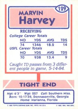 1985 Topps USFL #129 Marvin Harvey Back