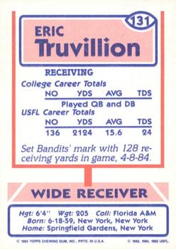 1985 Topps USFL #131 Eric Truvillion Back