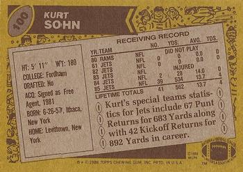 1986 Topps #100 Kurt Sohn Back