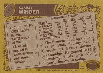 1986 Topps #113 Sammy Winder Back