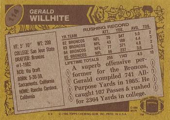 1986 Topps #114 Gerald Willhite Back