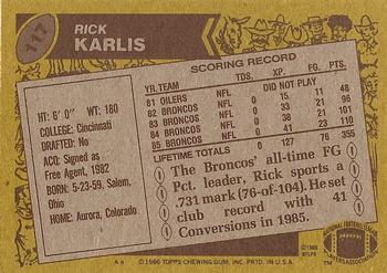 1986 Topps #117 Rich Karlis Back