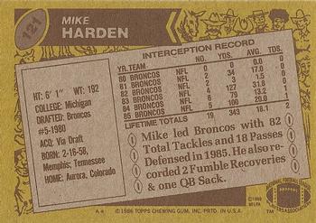1986 Topps #121 Mike Harden Back