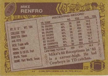 1986 Topps #128 Mike Renfro Back