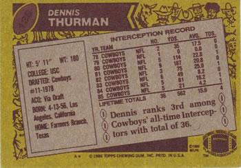 1986 Topps #136 Dennis Thurman Back
