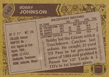 1986 Topps #142 Bobby Johnson Back