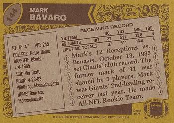 1986 Topps #144 Mark Bavaro Back