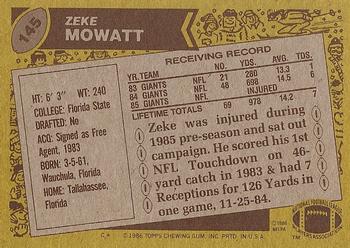 1986 Topps #145 Zeke Mowatt Back