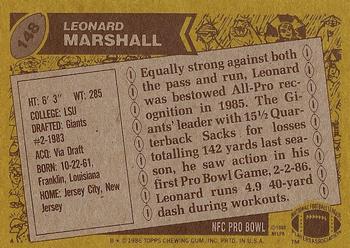 1986 Topps #148 Leonard Marshall Back