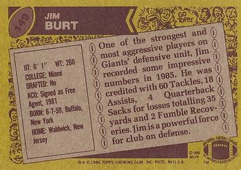 1986 Topps #149 Jim Burt Back