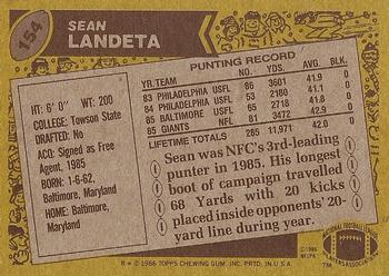 1986 Topps #154 Sean Landeta Back
