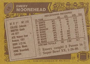 1986 Topps #15 Emery Moorehead Back