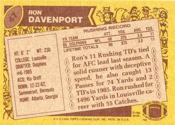 1986 Topps #47 Ron Davenport Back