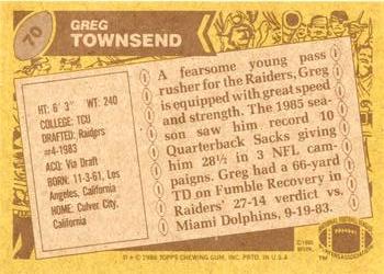 1986 Topps #70 Greg Townsend Back