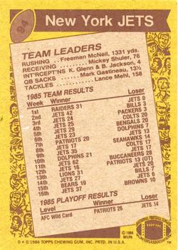 1986 Topps #94 Jets Team Leaders Back