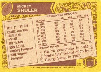 1986 Topps #102 Mickey Shuler Back