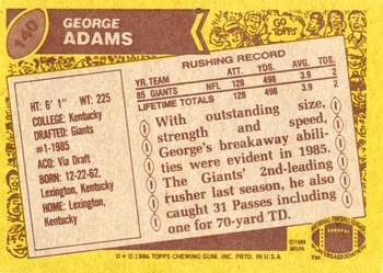 1986 Topps #140 George Adams Back
