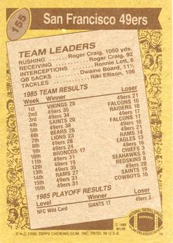 1986 Topps #155 49ers Team Leaders Back