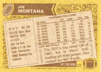 1986 Topps #156 Joe Montana Back