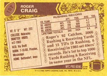 1986 Topps #157 Roger Craig Back