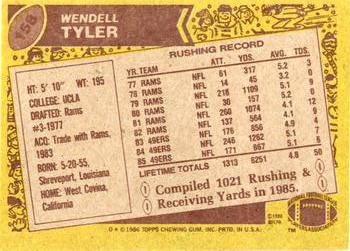 1986 Topps #158 Wendell Tyler Back