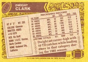 1986 Topps #160 Dwight Clark Back