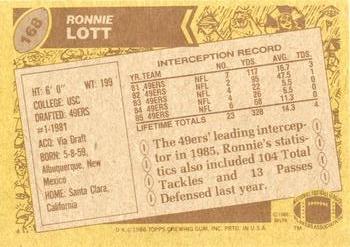 1986 Topps #168 Ronnie Lott Back