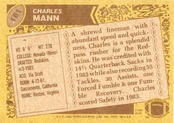1986 Topps #181 Charles Mann Back
