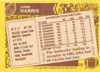 1986 Topps #212 John Harris Back