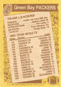 1986 Topps #213 Packers Team Leaders Back