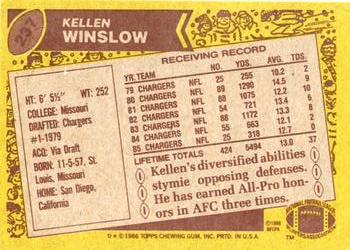1986 Topps #237 Kellen Winslow Back