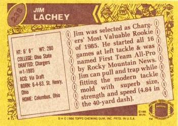 1986 Topps #238 Jim Lachey Back