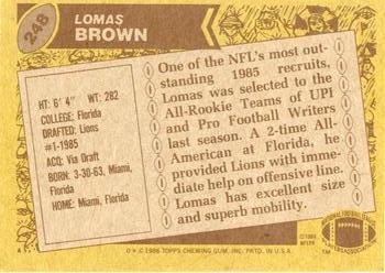 1986 Topps #248 Lomas Brown Back