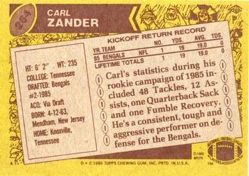 1986 Topps #264 Carl Zander Back
