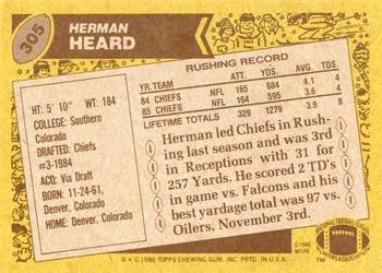 1986 Topps #305 Herman Heard Back