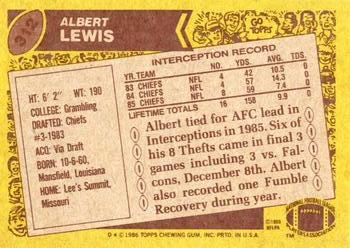 1986 Topps #312 Albert Lewis Back