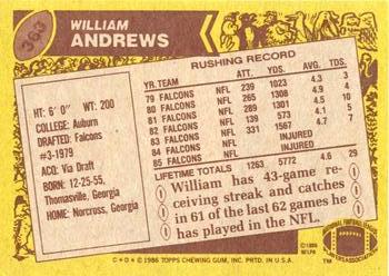 1986 Topps #363 William Andrews Back