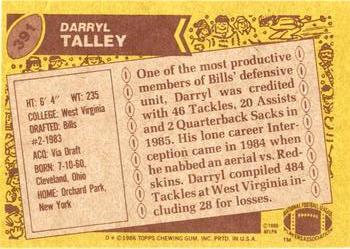 1986 Topps #391 Darryl Talley Back