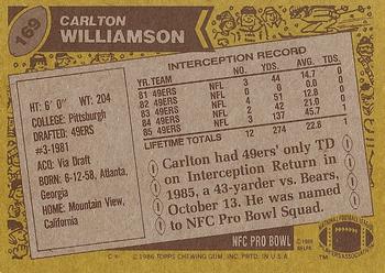 1986 Topps #169 Carlton Williamson Back