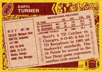 1986 Topps #205 Daryl Turner Back