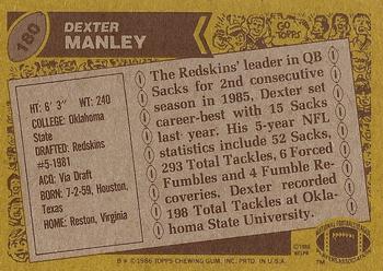 1986 Topps #180 Dexter Manley Back