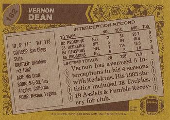 1986 Topps #182 Vernon Dean Back