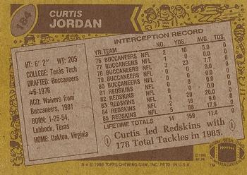 1986 Topps #184 Curtis Jordan Back