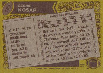 1986 Topps #187 Bernie Kosar Back
